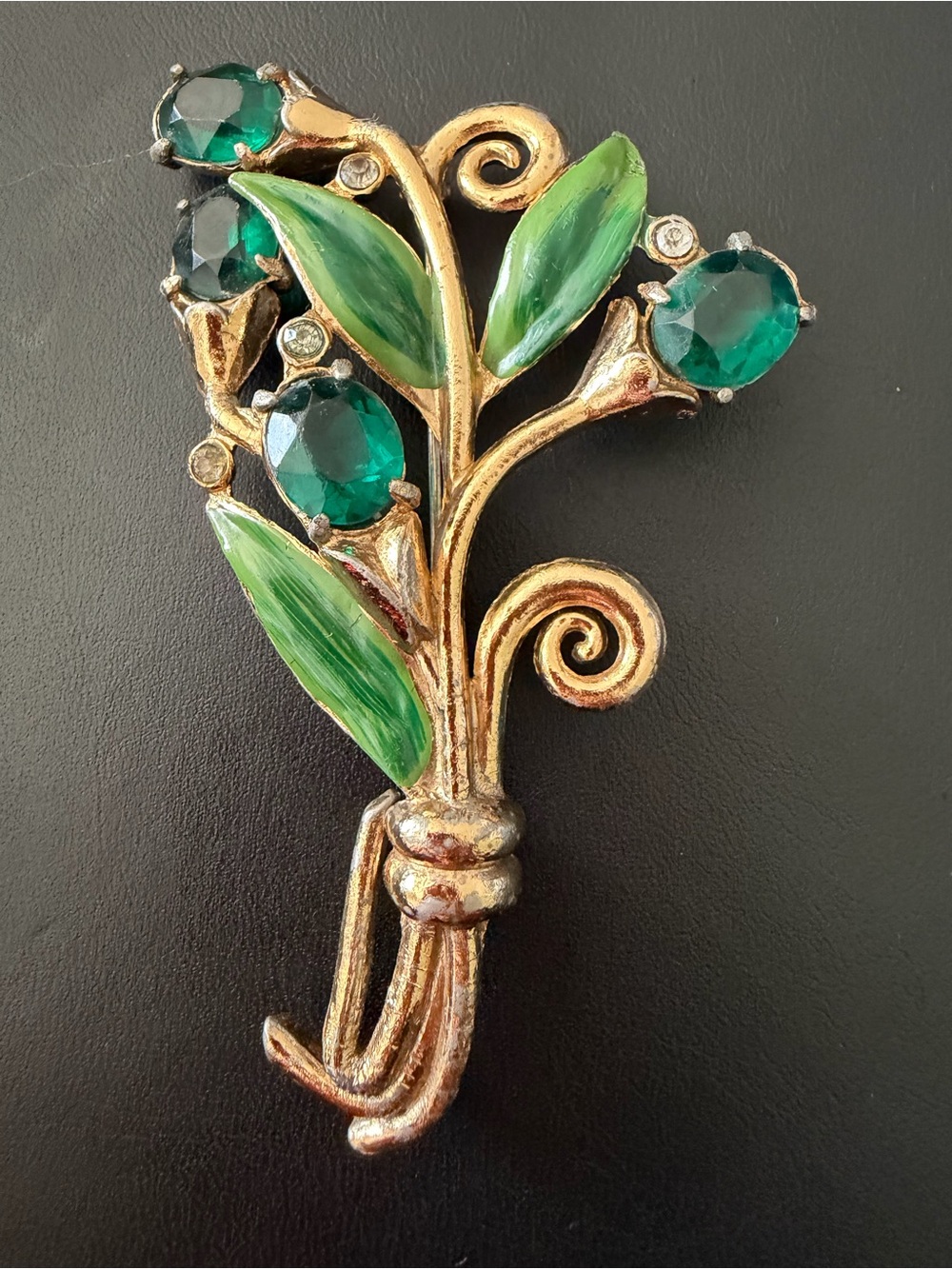 Green Floral Gold-Tone Brooch